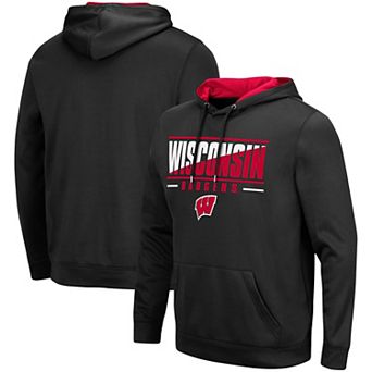 Men's Colosseum Black Wisconsin Badgers Slash Stack 2.0 Pullover Hoodie