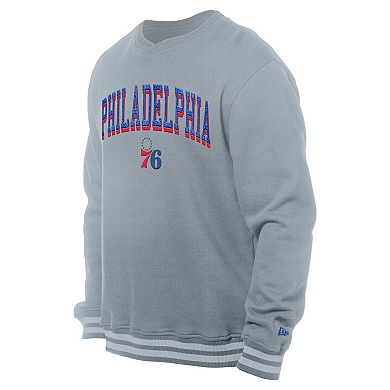 Men's New Era Gray Philadelphia 76ers Chenille Cross Over Pullover Sweatshirt