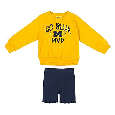 Girls Toddler Colosseum Maize/Navy Michigan Wolverines Beta Fleece Sweatshirt and Shorts Set