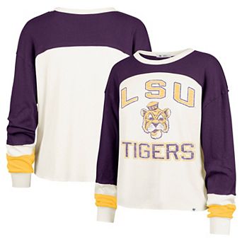 Women's '47 Cream LSU Tigers Double Header Curve Raglan Long Sleeve T-Shirt