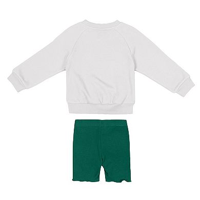 Girls Toddler Colosseum White/Green Michigan State Spartans Beta Fleece Sweatshirt and Shorts Set