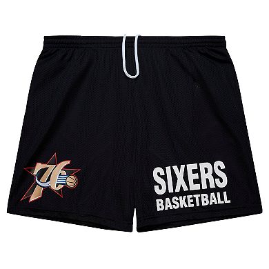 Men's Mitchell & Ness Black Philadelphia 76ers Hardwood Classics Gameday Mesh Shorts
