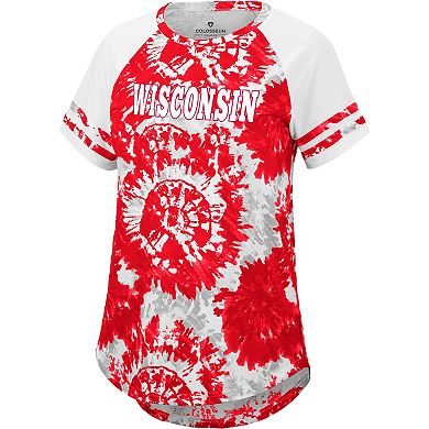 Women's Colosseum Red/White Wisconsin Badgers Annie Oversized Tie-Dye Raglan T-Shirt