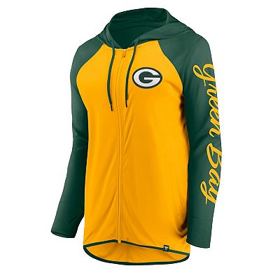 Women's Fanatics Gold/Green Green Bay Packers Script Full-Zip Hoodie