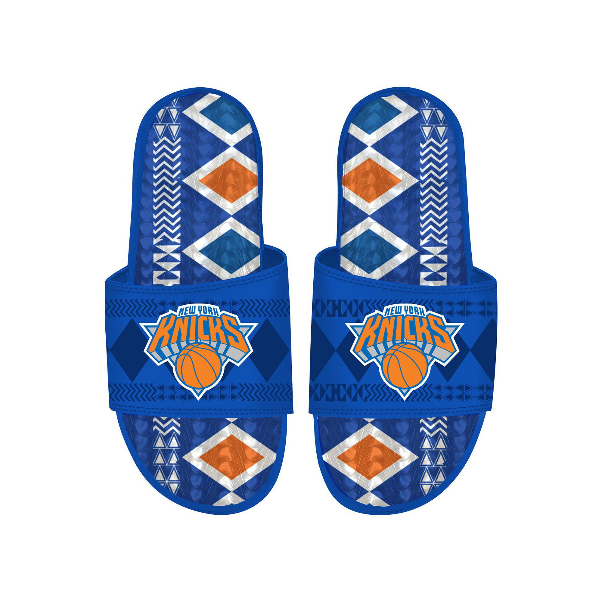Mens ISlide Blue New York Knicks Shooting Touch Rwanda Pattern Gel Slide S