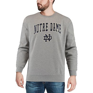 Men's Colosseum Heather Gray Notre Dame Fighting Irish Arch & Logo Crew Neck Sweatshirt