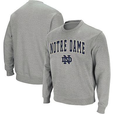 Men's Colosseum Heather Gray Notre Dame Fighting Irish Arch & Logo Crew Neck Sweatshirt
