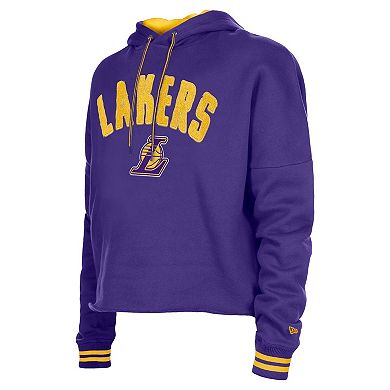 Women's New Era Purple Los Angeles Lakers Boxy Raw Edge Pullover Hoodie