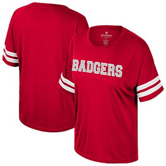 Women's Colosseum Red Wisconsin Badgers Treasure Oversized Sequin T-Shirt