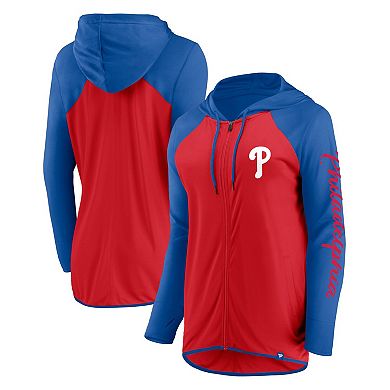 Women's Fanatics Red/Royal Philadelphia Phillies Script Sleeve Full-Zip Hoodie