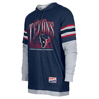 Men's New Era Navy Houston Texans Twofer Long Sleeve Hooded T-Shirt