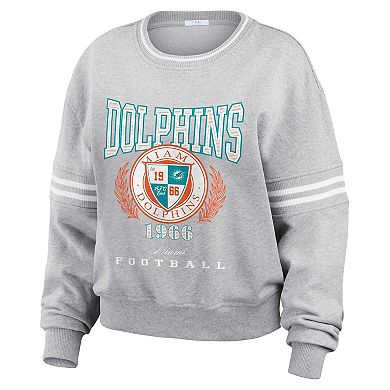 Women's WEAR by Erin Andrews Heather Gray Miami Dolphins Cropped Pullover Sweatshirt
