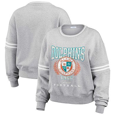 Women's WEAR by Erin Andrews Heather Gray Miami Dolphins Cropped Pullover Sweatshirt