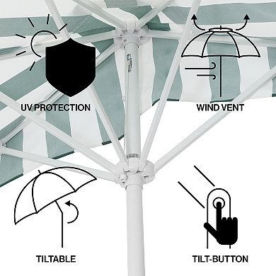 9ft Half Market Umbrella, Scalloped Fringe, Crank, Button Tilt, Uv Protection