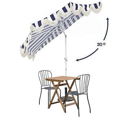 9ft Half Market Umbrella, Scalloped Fringe, Crank, Button Tilt, Uv Protection