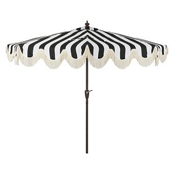 9ft Half Market Umbrella, Scalloped Fringe, Crank, Button Tilt, Uv Protection