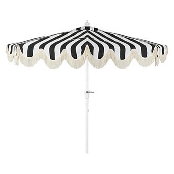 9ft Half Market Umbrella, Scalloped Fringe, Crank, Button Tilt, Uv Protection