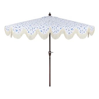 9ft Half Market Umbrella, Scalloped Fringe, Crank, Button Tilt, Uv Protection