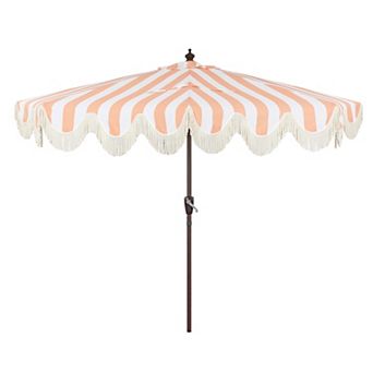 9ft Half Market Umbrella, Scalloped Fringe, Crank, Button Tilt, Uv Protection