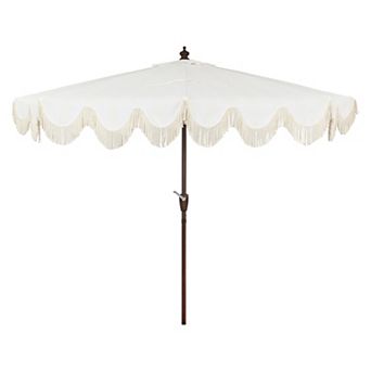 9ft Half Market Umbrella, Scalloped Fringe, Crank, Button Tilt, Uv Protection