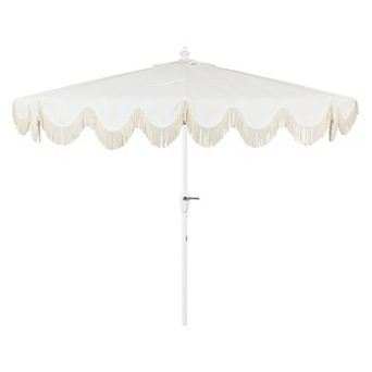 9ft Half Market Umbrella, Scalloped Fringe, Crank, Button Tilt, Uv Protection
