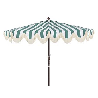 9ft Half Market Umbrella, Scalloped Fringe, Crank, Button Tilt, Uv Protection