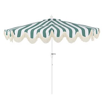 9ft Half Market Umbrella, Scalloped Fringe, Crank, Button Tilt, Uv Protection