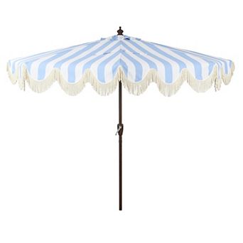 9ft Half Market Umbrella, Scalloped Fringe, Crank, Button Tilt, Uv Protection