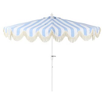 9ft Half Market Umbrella, Scalloped Fringe, Crank, Button Tilt, Uv Protection