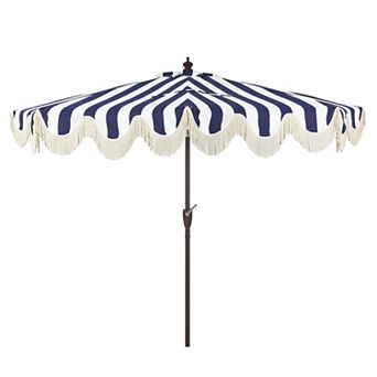 9ft Half Market Umbrella, Scalloped Fringe, Crank, Button Tilt, Uv Protection