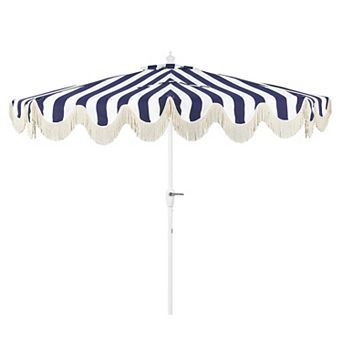 9ft Half Market Umbrella, Scalloped Fringe, Crank, Button Tilt, Uv Protection