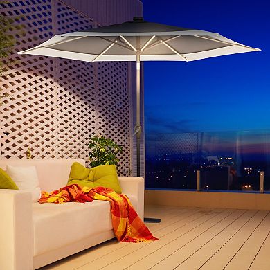 9ft 2-tone Solar Led Patio Umbrella, 12 Leds, Auto-tilt, Crank, Uv Protection