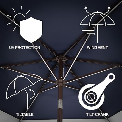 9ft 2-tone Solar Led Patio Umbrella, 12 Leds, Auto-tilt, Crank, Uv Protection