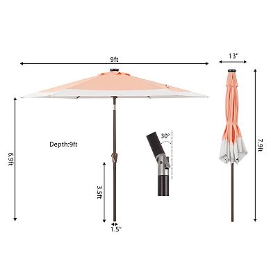 9ft 2-tone Solar Led Patio Umbrella, 12 Leds, Auto-tilt, Crank, Uv Protection