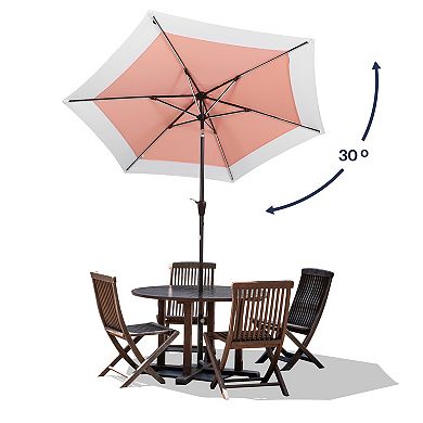 9ft 2-tone Solar Led Patio Umbrella, 12 Leds, Auto-tilt, Crank, Uv Protection