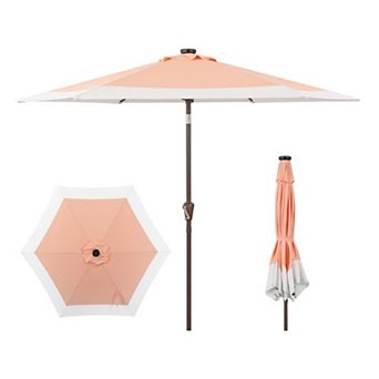 9ft 2-tone Solar Led Patio Umbrella, 12 Leds, Auto-tilt, Crank, Uv Protection