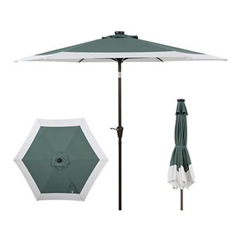9ft 2-tone Solar Led Patio Umbrella, 12 Leds, Auto-tilt, Crank, Uv Protection