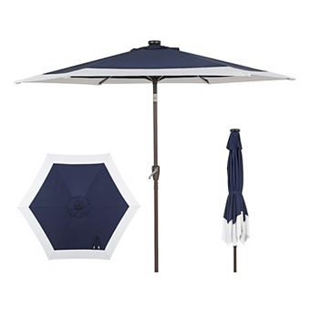9ft 2-tone Solar Led Patio Umbrella, 12 Leds, Auto-tilt, Crank, Uv Protection