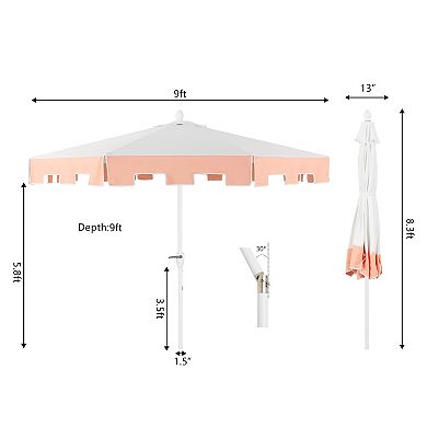 Baiona 9 Ft Market Patio Umbrella, Uv Protection, Auto-tilt, Crank, Wind Vent