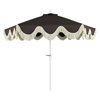 9ft Tassel Market Patio Umbrella Auto-tilt, Crank, Wind Vent Uv Protection