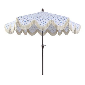 9ft Tassel Market Patio Umbrella Auto-tilt, Crank, Wind Vent Uv Protection