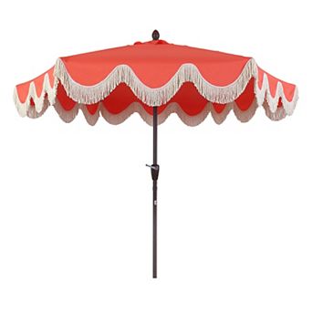 9ft Tassel Market Patio Umbrella Auto-tilt, Crank, Wind Vent Uv Protection