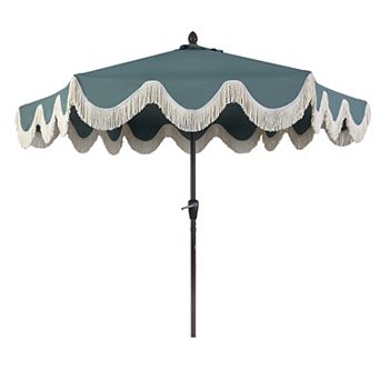 9ft Tassel Market Patio Umbrella Auto-tilt, Crank, Wind Vent Uv Protection