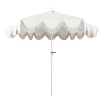 9ft Tassel Market Patio Umbrella Auto-tilt, Crank, Wind Vent Uv Protection