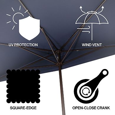 9ft Rectangular Half Market Patio Umbrella Crank, Wind Vent Uv Protection