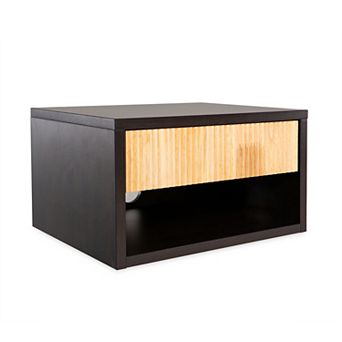 Celerie Mid-century Modern Floating Wall Mounted Nightstand, Soft-close Rattan Drawer And Cable Hole