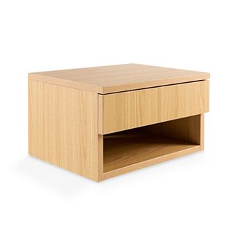 Celerie Mid-century Modern Floating Wall Mounted Nightstand, Soft-close Rattan Drawer And Cable Hole