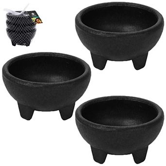 Alpine Cuisine Molcajete 3 pc Salsa Bowl For Guacamole Sauce Chips Deep Mexican Tortilla Black