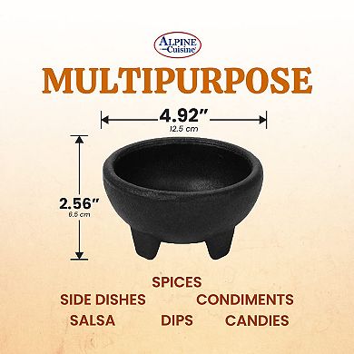Alpine Cuisine Molcajete 3pc Salsa Bowl For Guacamole Sauce Chips Deep Mexican Tortilla Black