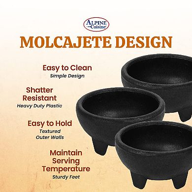 Alpine Cuisine Molcajete 3pc Salsa Bowl For Guacamole Sauce Chips Deep Mexican Tortilla Black